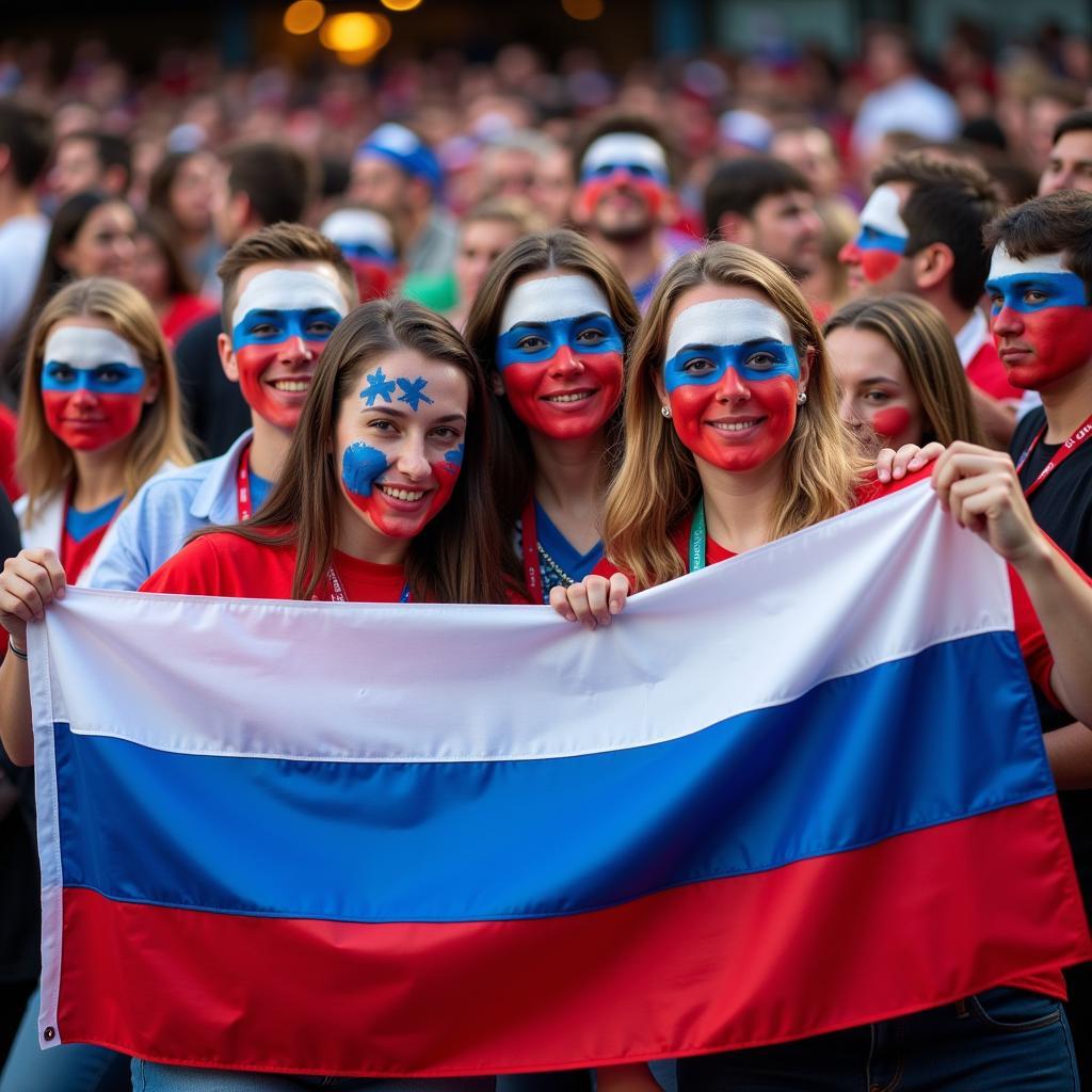 Russian fans proudly display their national flag during a World Cup match.