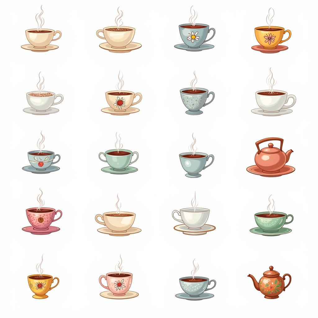 Tea cup clipart đa dạng kiểu dáng