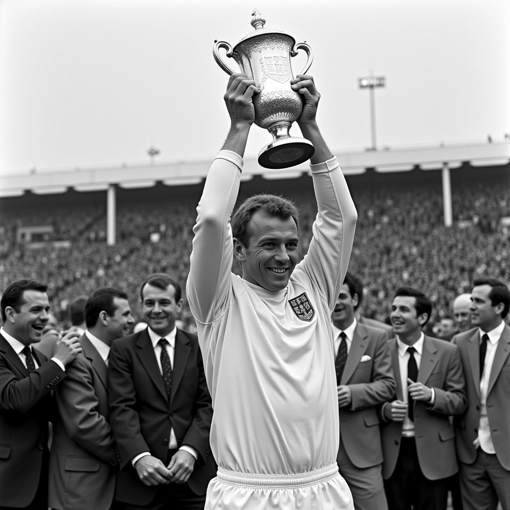 Bobby Moore nâng cao chiếc cúp vàng World Cup 1966.