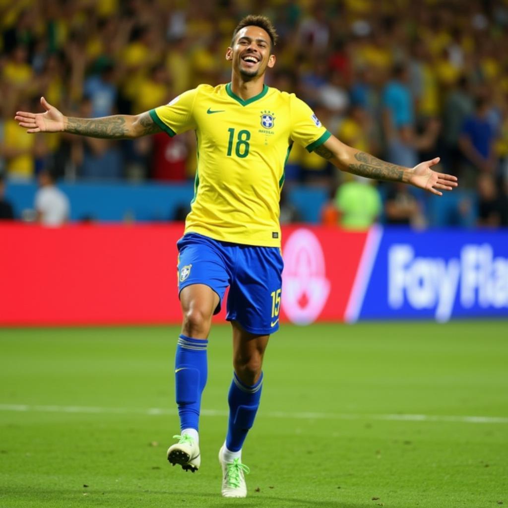 World Cup 2014: Neymar ăn mừng bàn thắng trong trận đấu Brazil gặp Croatia